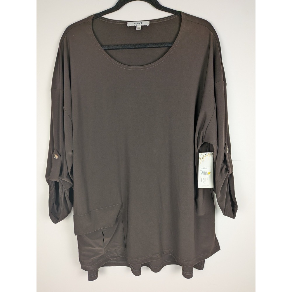 NEW Sympli Safari Top 3/4 Sleeve Color Coffee Size 14 Jersey w/ Pocket